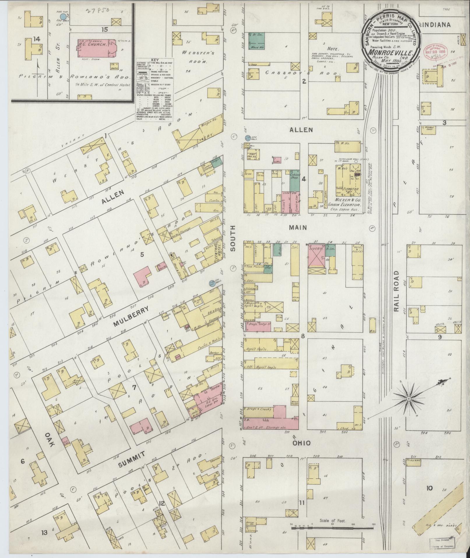 Sanborn Fire Insurance Map from Monroeville, Allen County, Indiana (1895), Sheet #0001 - Historic Sanborn Fire Insurance Map Print, vintage old map wall art, antique decor, genealogy gift, Indiana Indiana map