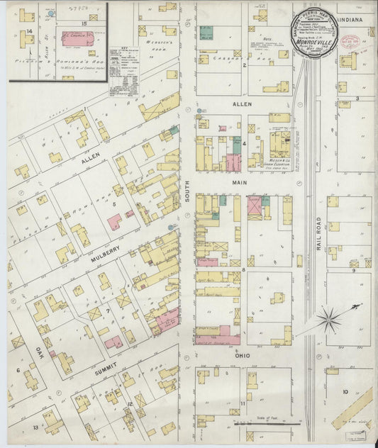 Sanborn Fire Insurance Map from Monroeville, Allen County, Indiana (1895), Sheet #0001 - Historic Sanborn Fire Insurance Map Print, vintage old map wall art, antique decor, genealogy gift, Indiana Indiana map