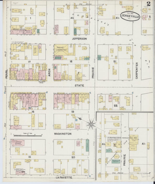 Sanborn Fire Insurance Map from Jerseyville, Jersey County, Illinois (1889), Sheet #0002 - Historic Sanborn Fire Insurance Map Print, vintage old map wall art, antique decor, genealogy gift, Illinois Illinois map