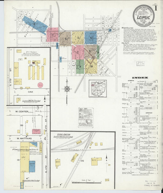 Sanborn Fire Insurance Map from Leipsic, Putnam County, Ohio (1916), Sheet #0001 - Historic Sanborn Fire Insurance Map Print, vintage old map wall art, antique decor, genealogy gift, Ohio Ohio map