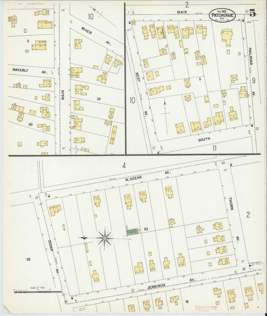Sanborn Fire Insurance Map from Patchogue, Suffolk County, New York (1902), Sheet #0005 - Historic Sanborn Fire Insurance Map Print, vintage old map wall art, antique decor, genealogy gift, New York New York map
