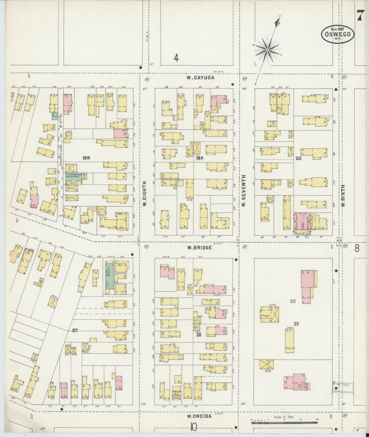 Sanborn Fire Insurance Map from Oswego, Oswego County, New York (1897), Sheet #0007 - Historic Sanborn Fire Insurance Map Print, vintage old map wall art, antique decor, genealogy gift, New York New York map