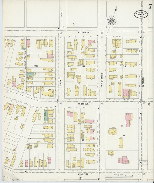 Sanborn Fire Insurance Map from Oswego, Oswego County, New York (1897), Sheet #0007 - Historic Sanborn Fire Insurance Map Print, vintage old map wall art, antique decor, genealogy gift, New York New York map