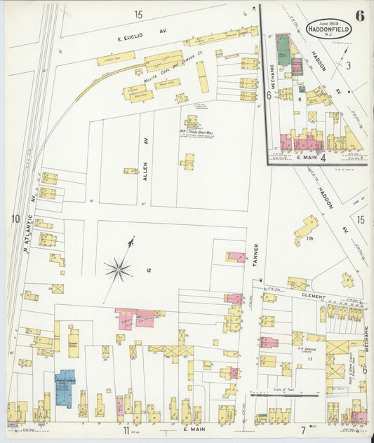 Sanborn Fire Insurance Map from Haddonfield, Camden County, New Jersey (1908), Sheet #0006 - Historic Sanborn Fire Insurance Map Print, vintage old map wall art, antique decor, genealogy gift, New Jersey New Jersey map