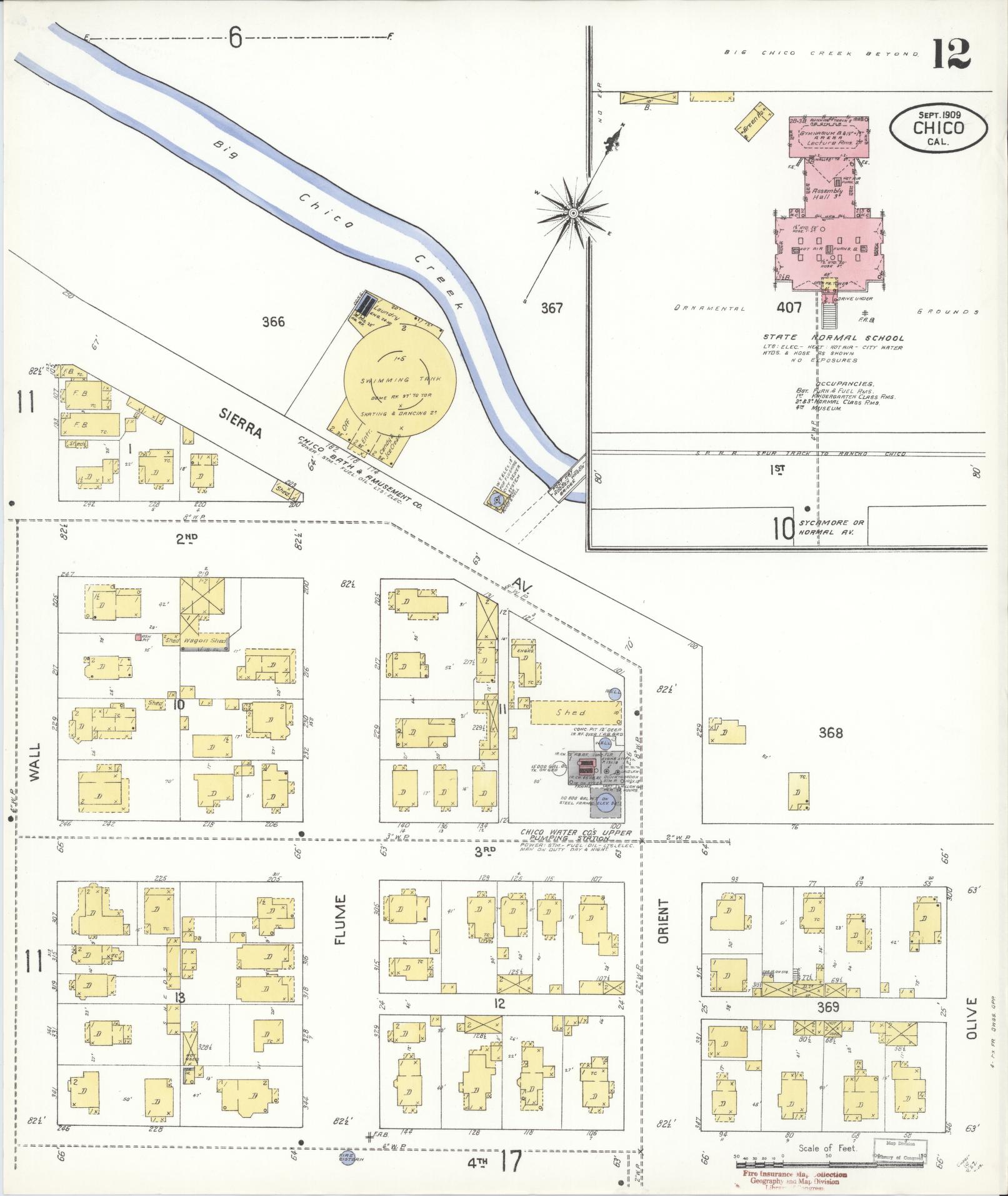 Sanborn Fire Insurance Map from Chico, Butte County, California (1909), Sheet #0012 - Complete Map Set gallery image, historic Sanborn map, vintage wall art, California California