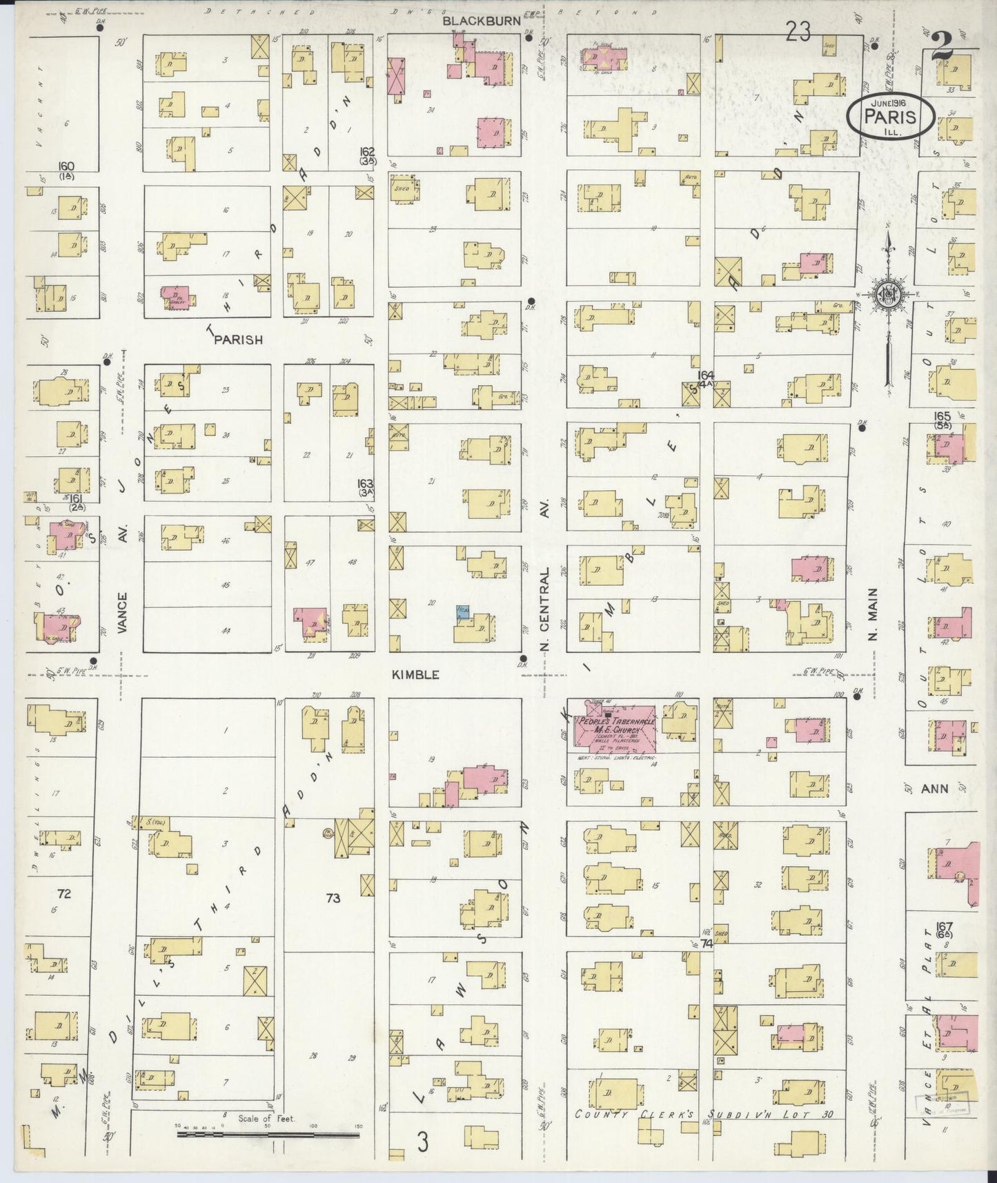 Sanborn Fire Insurance Map from Paris, Edgar County, Illinois (1916), Sheet #0002 - Complete Map Set gallery image, historic Sanborn map, vintage wall art, Illinois Illinois