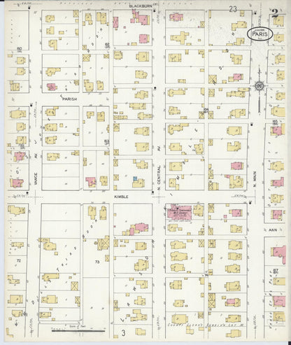 Sanborn Fire Insurance Map from Paris, Edgar County, Illinois (1916), Sheet #0002 - Complete Map Set gallery image, historic Sanborn map, vintage wall art, Illinois Illinois
