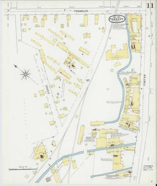 Sanborn Fire Insurance Map from Peabody, Essex County, Massachusetts (1892), Sheet #0011 - Historic Sanborn Fire Insurance Map Print, vintage old map wall art, antique decor, genealogy gift, Massachusetts Massachusetts map