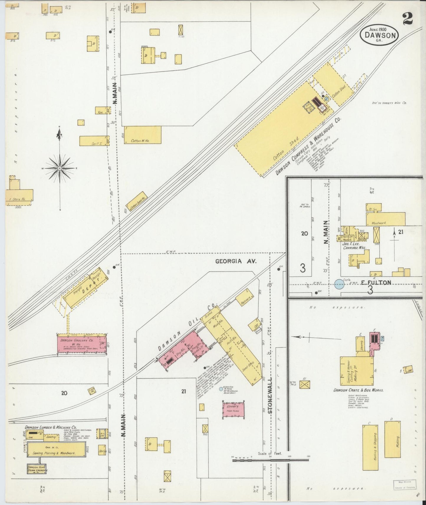 Sanborn Fire Insurance Map from Dawson, Terrell County, Georgia (1900), Sheet #0002 - Historic Sanborn Fire Insurance Map Print, vintage old map wall art, antique decor, genealogy gift, Georgia Georgia map