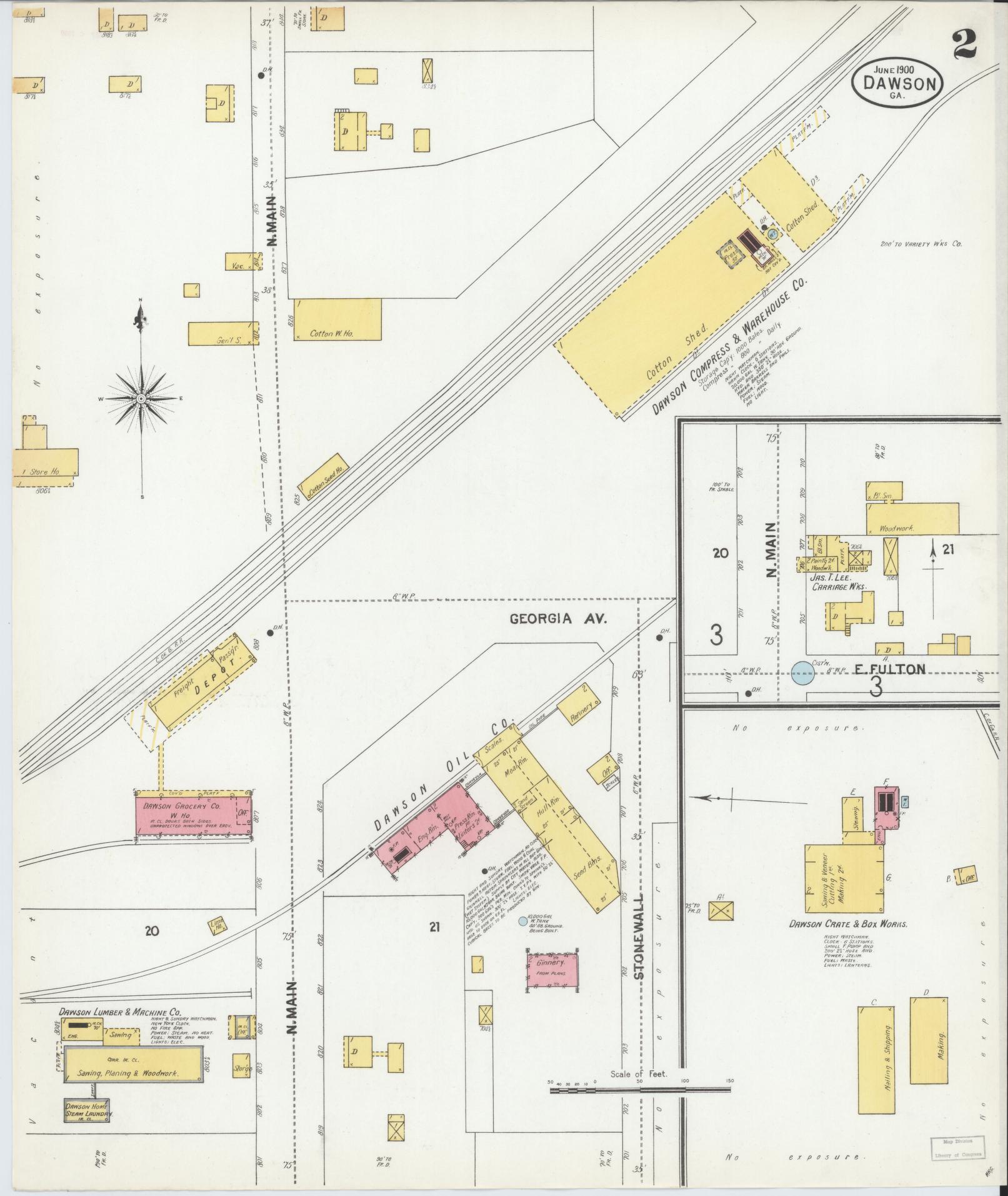 Sanborn Fire Insurance Map from Dawson, Terrell County, Georgia (1900), Sheet #0002 - Historic Sanborn Fire Insurance Map Print, vintage old map wall art, antique decor, genealogy gift, Georgia Georgia map