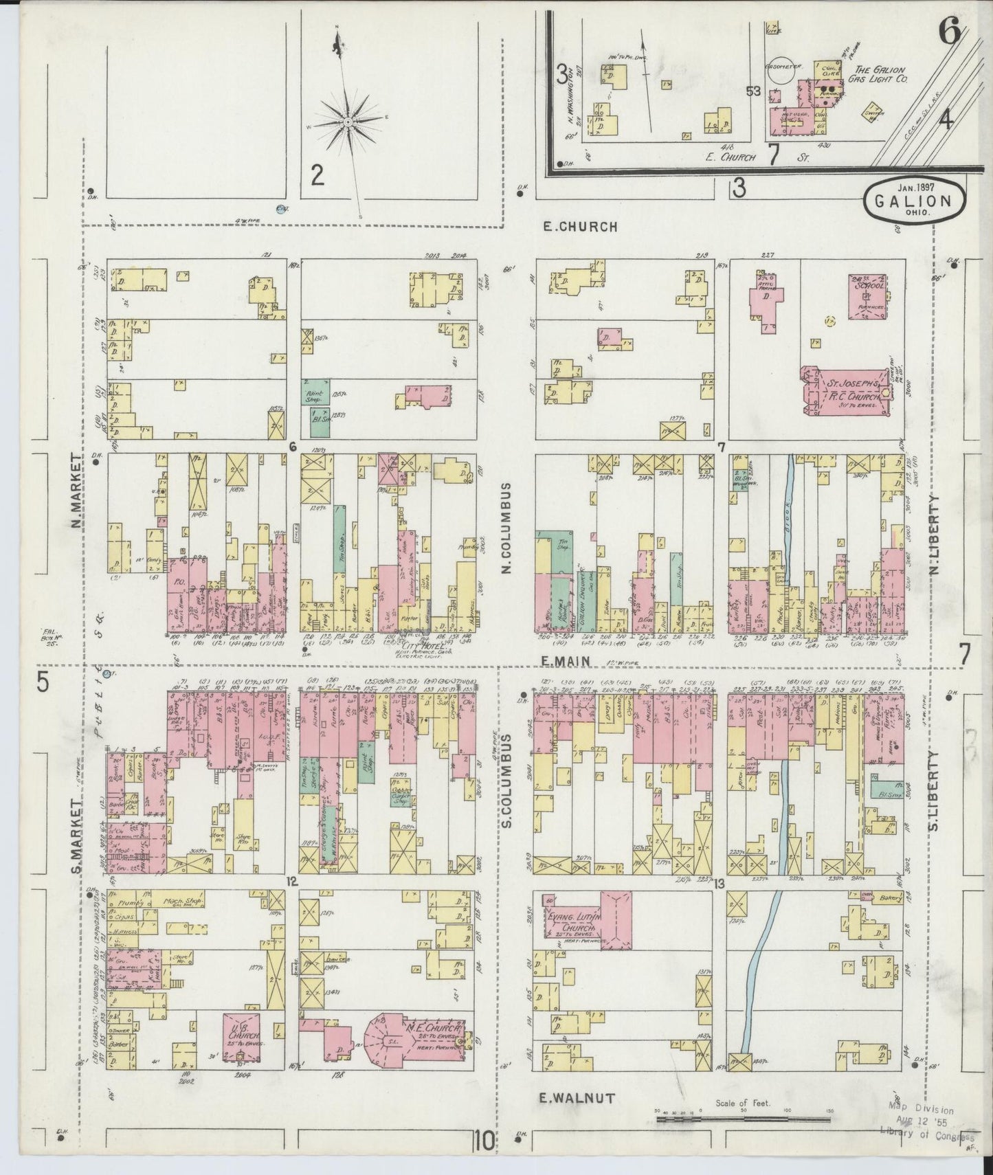 Sanborn Fire Insurance Map from Galion, Crawford County, Ohio (1897), Sheet #0006 - Complete Map Set gallery image, historic Sanborn map, vintage wall art, Ohio Ohio