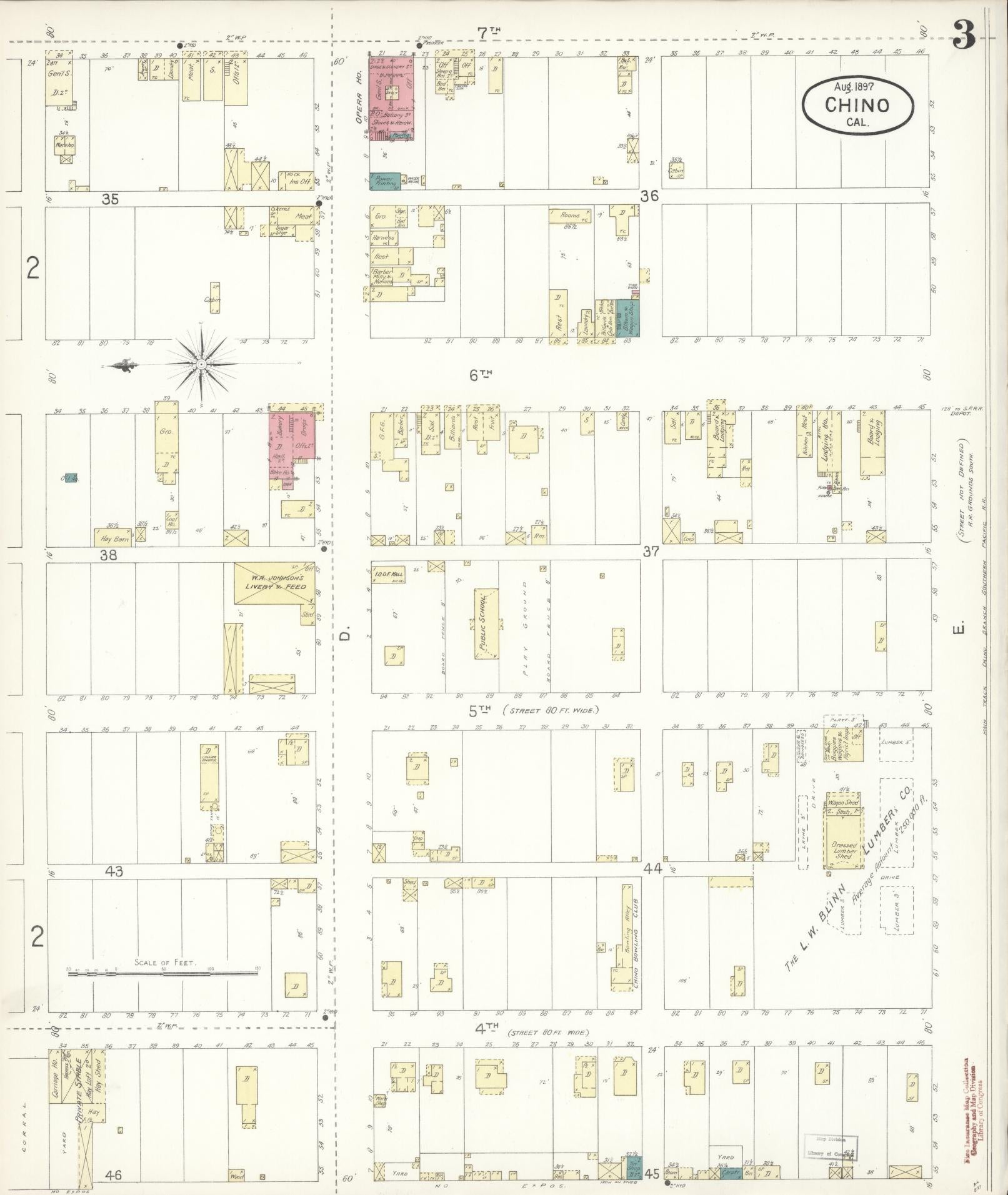 Sanborn Fire Insurance Map from Chino, San Bernardino County, California (1897), Sheet #0003 - Historic Sanborn Fire Insurance Map Print, vintage old map wall art, antique decor, genealogy gift, California California map