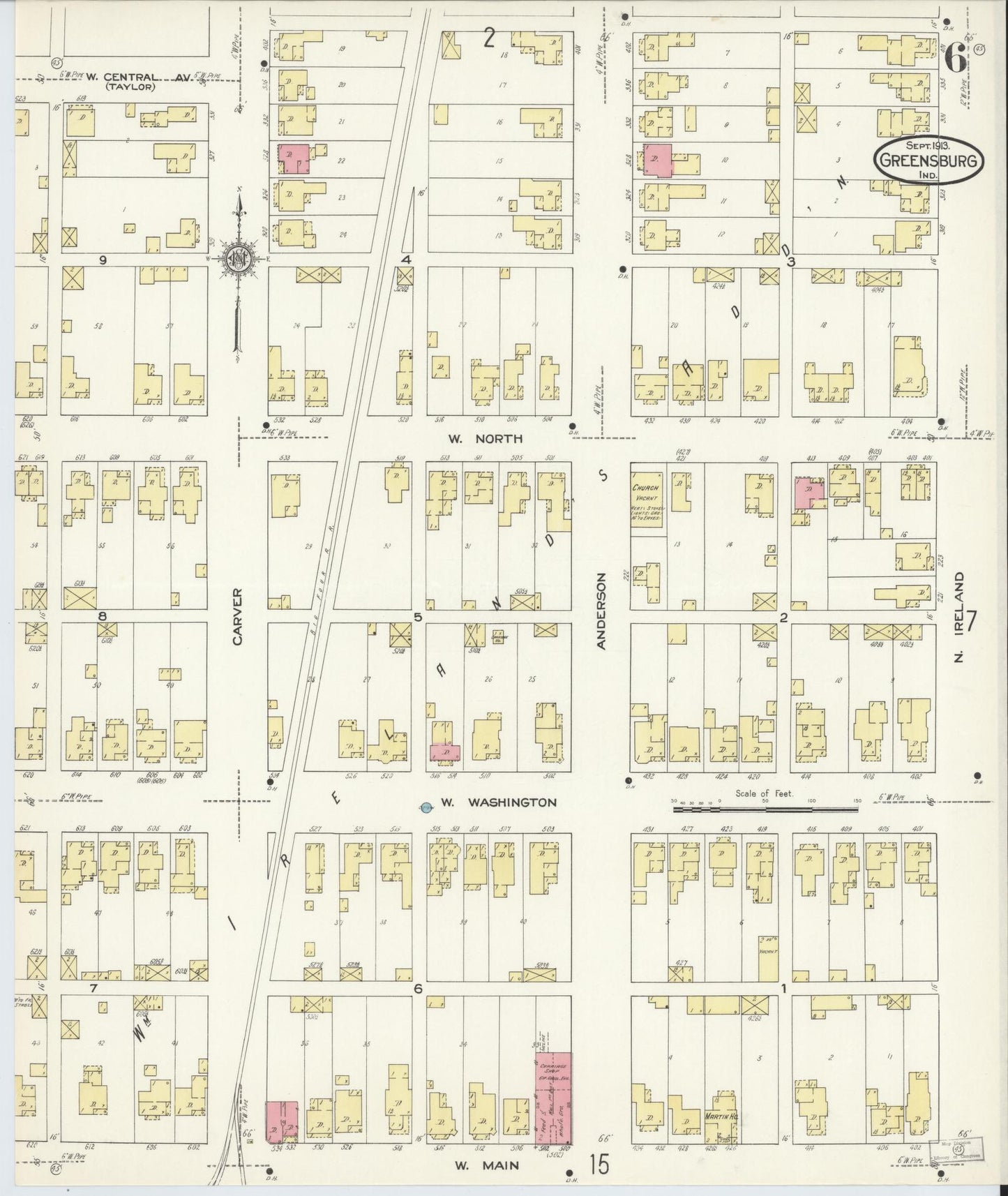 Sanborn Fire Insurance Map from Greensburg, Decatur County, Indiana (1913), Sheet #0006 - Complete Map Set gallery image, historic Sanborn map, vintage wall art, Indiana Indiana