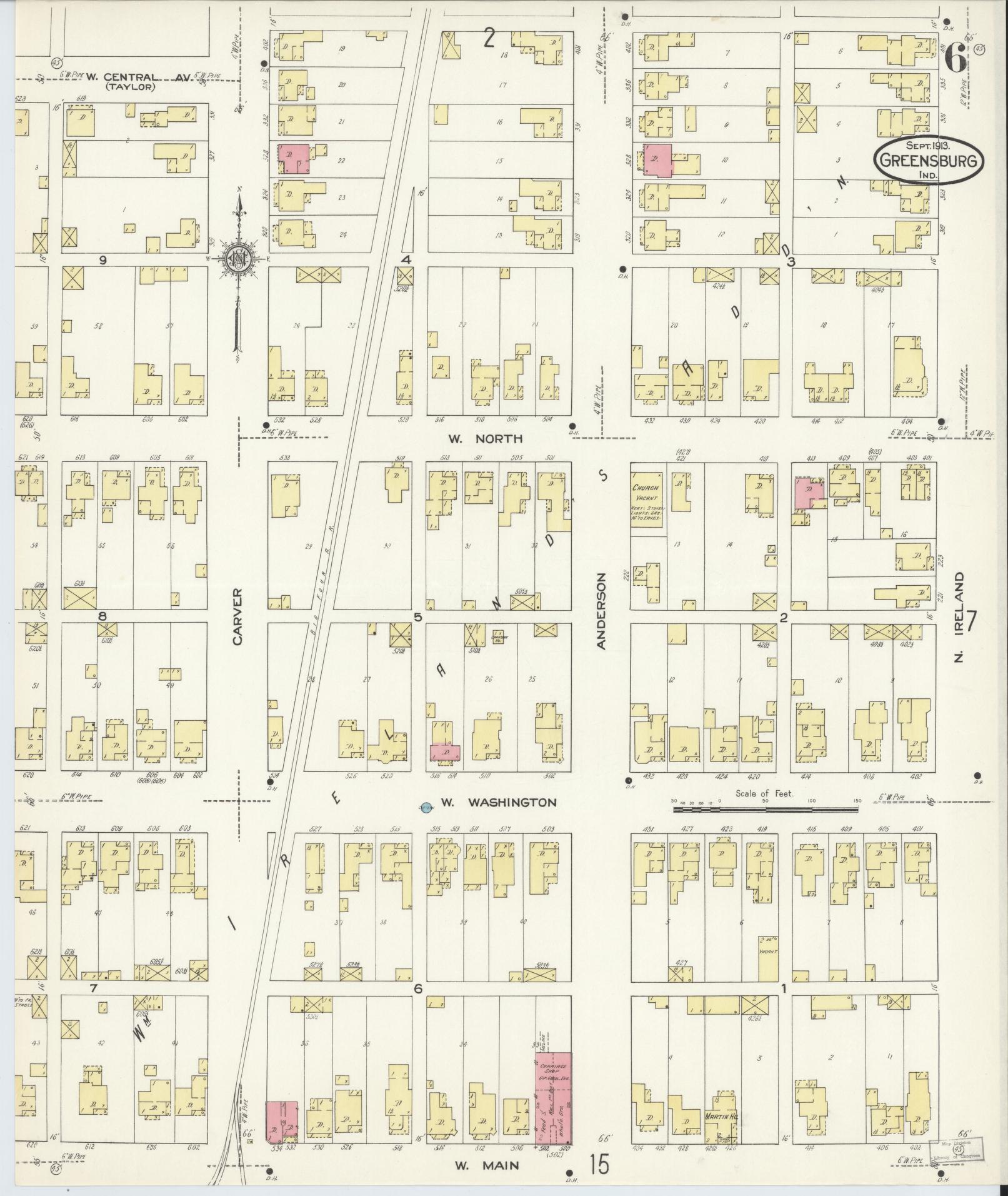 Sanborn Fire Insurance Map from Greensburg, Decatur County, Indiana (1913), Sheet #0006 - Complete Map Set gallery image, historic Sanborn map, vintage wall art, Indiana Indiana