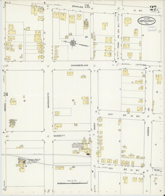 Sanborn Fire Insurance Map from Corpus Christi, Nueces County, Texas (1914), Sheet #0027 - Historic Sanborn Fire Insurance Map Print, vintage old map wall art, antique decor, genealogy gift, Texas Texas map