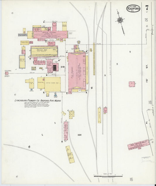 Sanborn Fire Insurance Map from Radford, Independent Cities, Virginia (1920), Sheet #0007 - Historic Sanborn Fire Insurance Map Print, vintage old map wall art, antique decor, genealogy gift, Virginia Virginia map