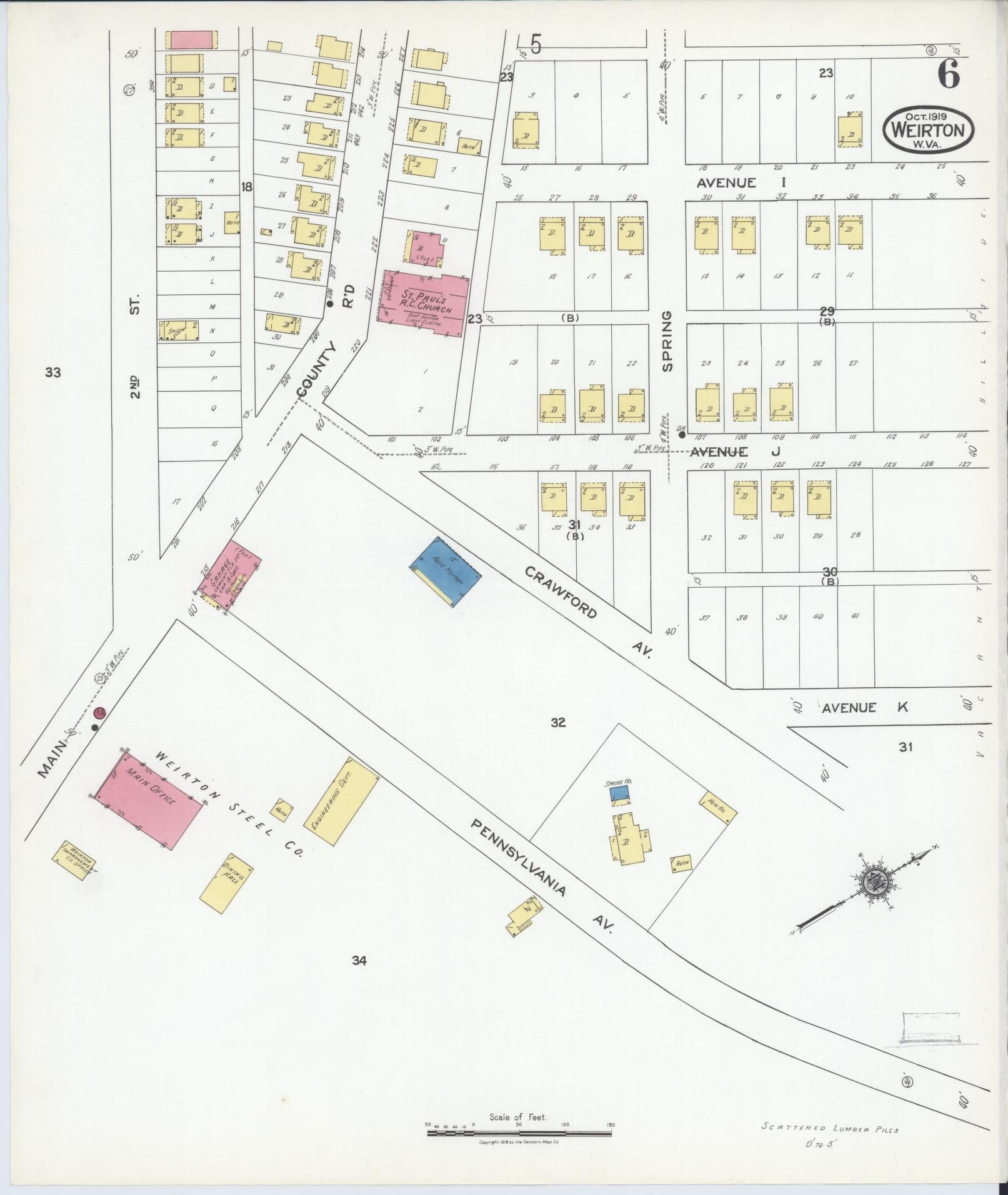 Sanborn Fire Insurance Map from Weirton, Hancock County, West Virginia (1919), Sheet #0006 - Complete Map Set gallery image, historic Sanborn map, vintage wall art, West Virginia West Virginia