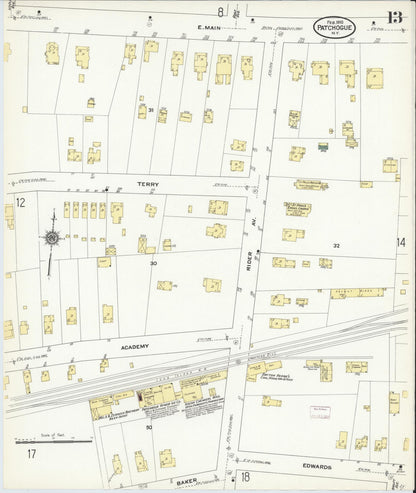 Sanborn Fire Insurance Map from Patchogue, Suffolk County, New York (1910), Sheet #0013 - Historic Sanborn Fire Insurance Map Print, vintage old map wall art, antique decor, genealogy gift, New York New York map