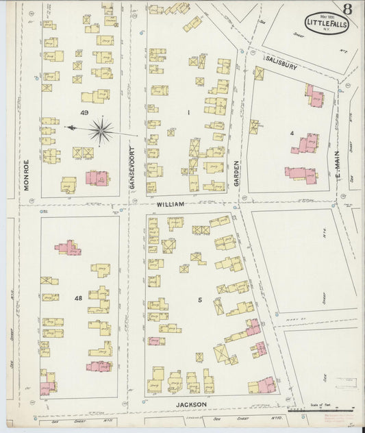 Sanborn Fire Insurance Map from Little Falls, Herkimer County, New York (1891), Sheet #0008 - Historic Sanborn Fire Insurance Map Print, vintage old map wall art, antique decor, genealogy gift, New York New York map