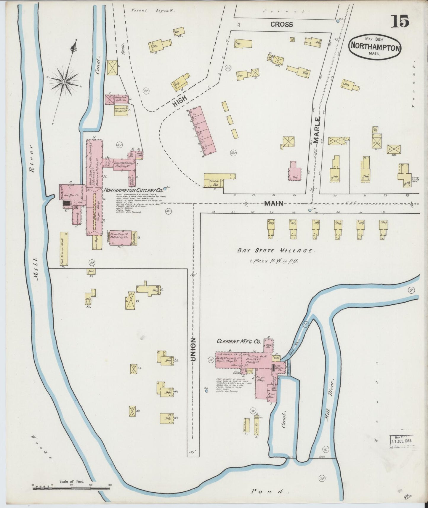 Sanborn Fire Insurance Map from Northampton, Hampshire County, Massachusetts (1889), Sheet #0015 - Complete Map Set gallery image, historic Sanborn map, vintage wall art, Massachusetts Massachusetts