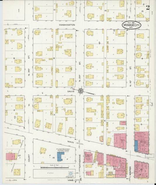 Sanborn Fire Insurance Map from Monroe City, Monroe County, Missouri (1916), Sheet #0002 - Historic Sanborn Fire Insurance Map Print, vintage old map wall art, antique decor, genealogy gift, Missouri Missouri map