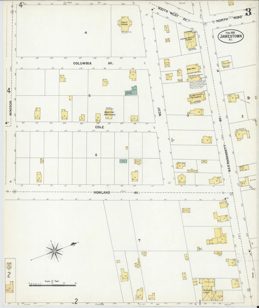 Sanborn Fire Insurance Map from Jamestown, Newport County, Rhode Island (1903), Sheet #0003 - Historic Sanborn Fire Insurance Map Print, vintage old map wall art, antique decor, genealogy gift, Rhode Island Rhode Island map