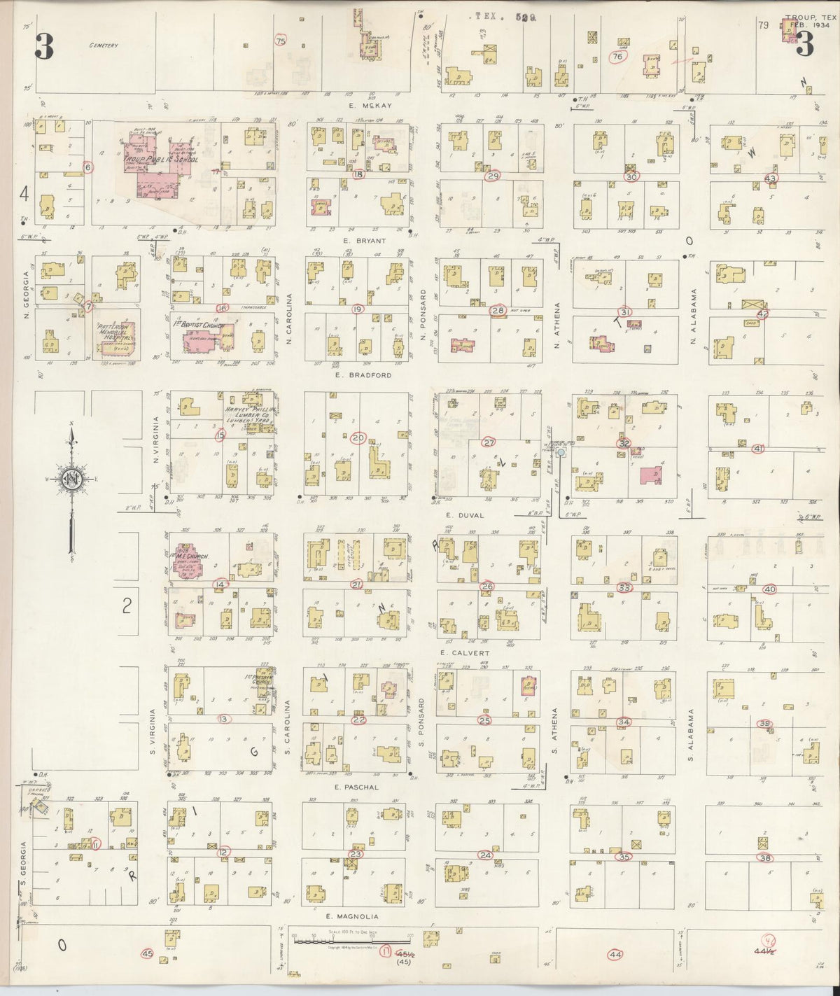 Sanborn Fire Insurance Map from Troup, Smith County, Texas (1943), Sheet #0003 - Complete Map Set gallery image, historic Sanborn map, vintage wall art, Texas Texas