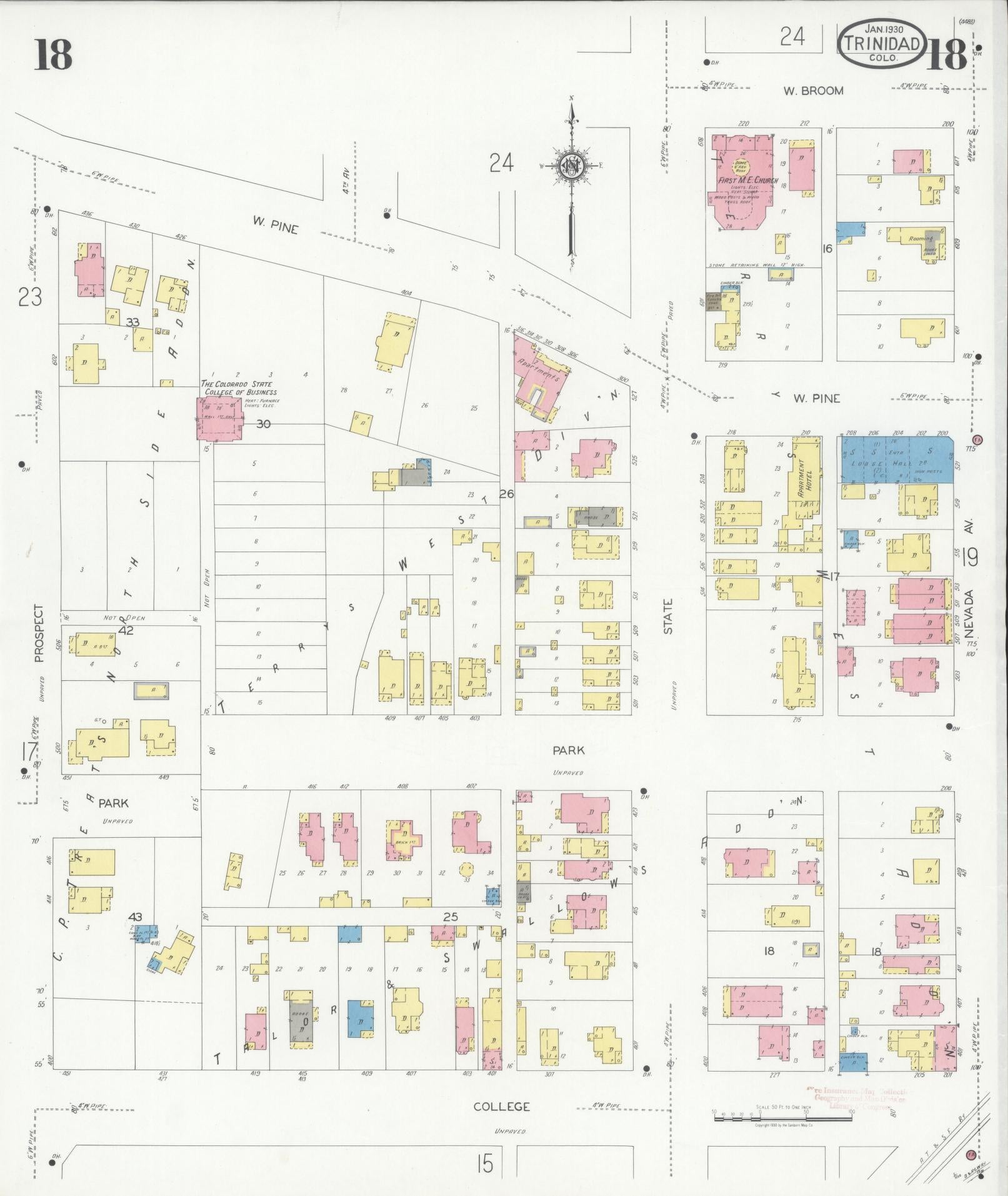 Sanborn Fire Insurance Map from Trinidad, Las Animas County, Colorado (1930), Sheet #0018 - Historic Sanborn Fire Insurance Map Print, vintage old map wall art, antique decor, genealogy gift, Colorado Colorado map