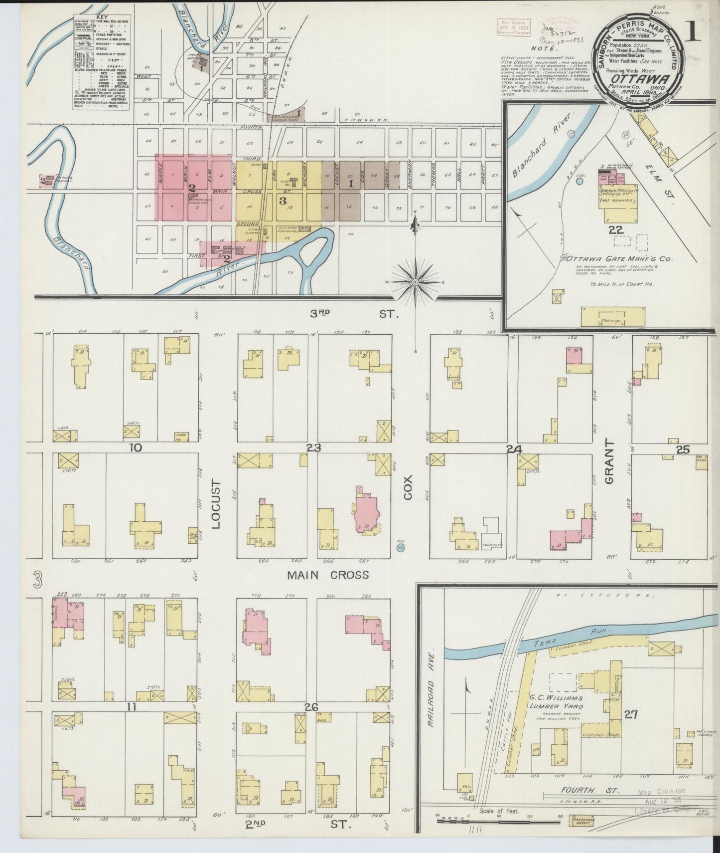Sanborn Fire Insurance Map from Ottawa, Putnam County, Ohio (1893), Sheet #0001 - Historic Sanborn Fire Insurance Map Print, vintage old map wall art, antique decor, genealogy gift, Ohio Ohio map