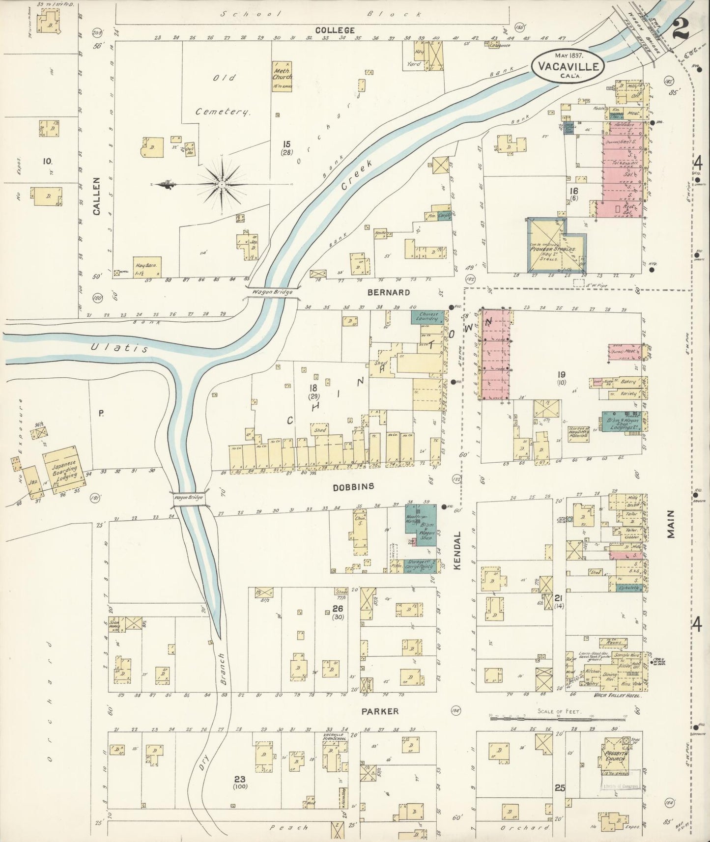 Sanborn Fire Insurance Map from Vacaville, Solano County, California (1897), Sheet #0002 - Complete Map Set gallery image, historic Sanborn map, vintage wall art, California California