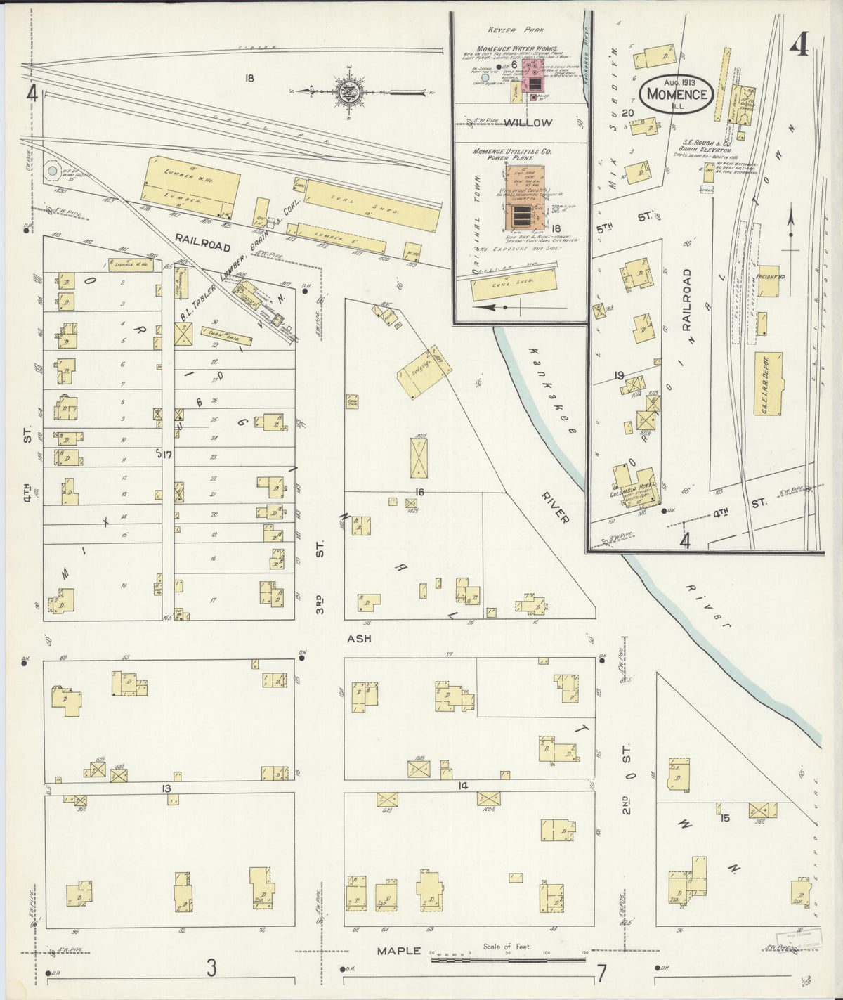 Sanborn Fire Insurance Map from Momence, Kankakee County, Illinois (1913), Sheet #0004 - Complete Map Set gallery image, historic Sanborn map, vintage wall art, Illinois Illinois