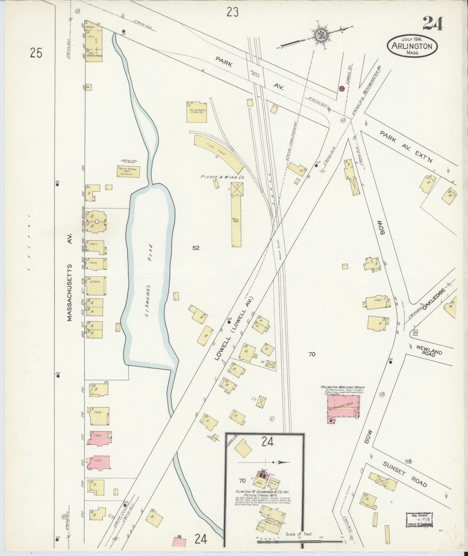 Sanborn Fire Insurance Map from Arlington, Middlesex County, Massachusetts (1914), Sheet #0024 - Historic Sanborn Fire Insurance Map Print, vintage old map wall art, antique decor, genealogy gift, Massachusetts Massachusetts map