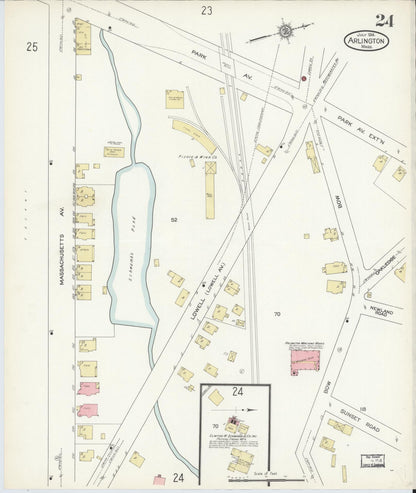 Sanborn Fire Insurance Map from Arlington, Middlesex County, Massachusetts (1914), Sheet #0024 - Historic Sanborn Fire Insurance Map Print, vintage old map wall art, antique decor, genealogy gift, Massachusetts Massachusetts map