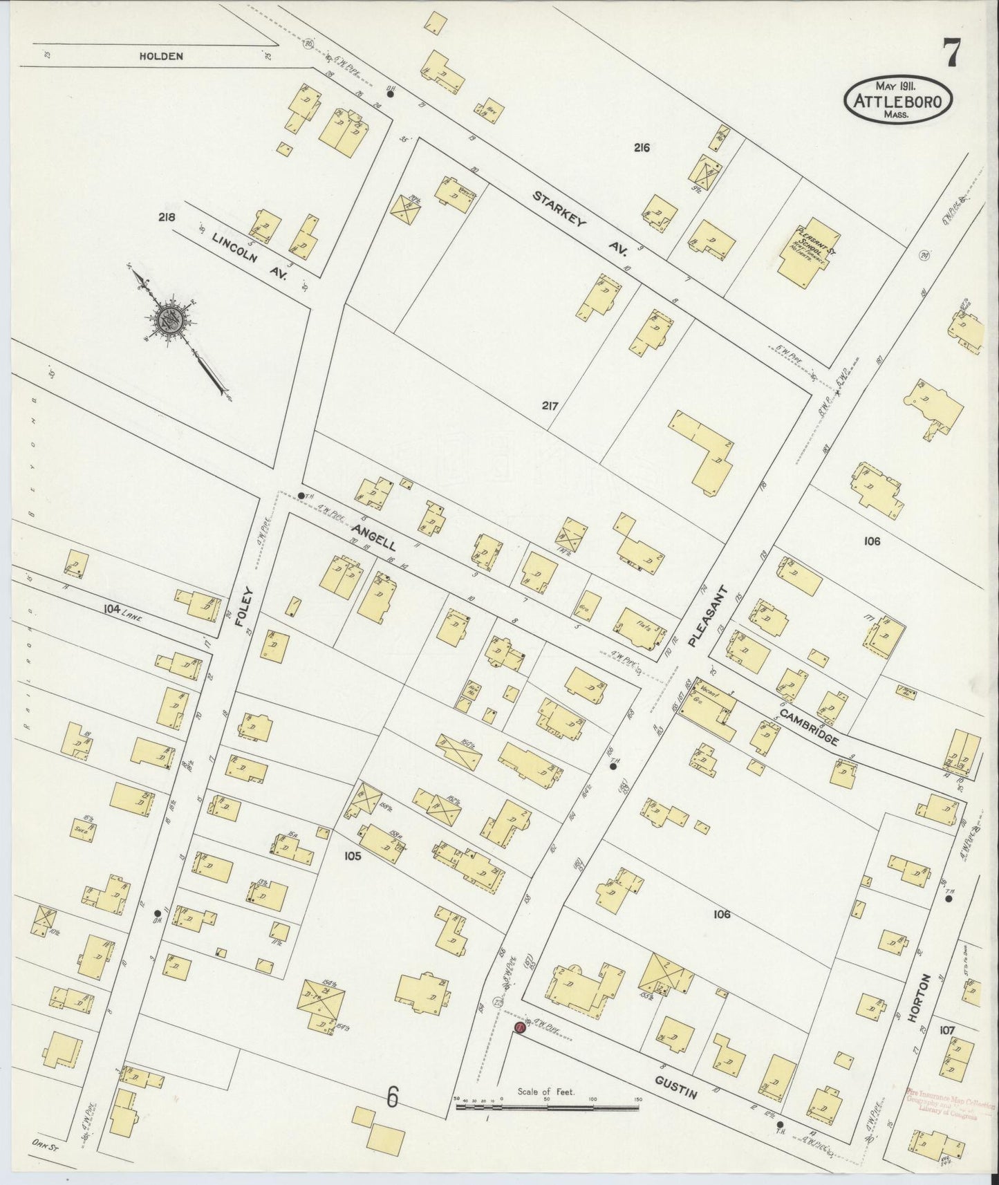 Sanborn Fire Insurance Map from Attleboro, Bristol County, Massachusetts (1911), Sheet #0007 - Complete Map Set gallery image, historic Sanborn map, vintage wall art, Massachusetts Massachusetts