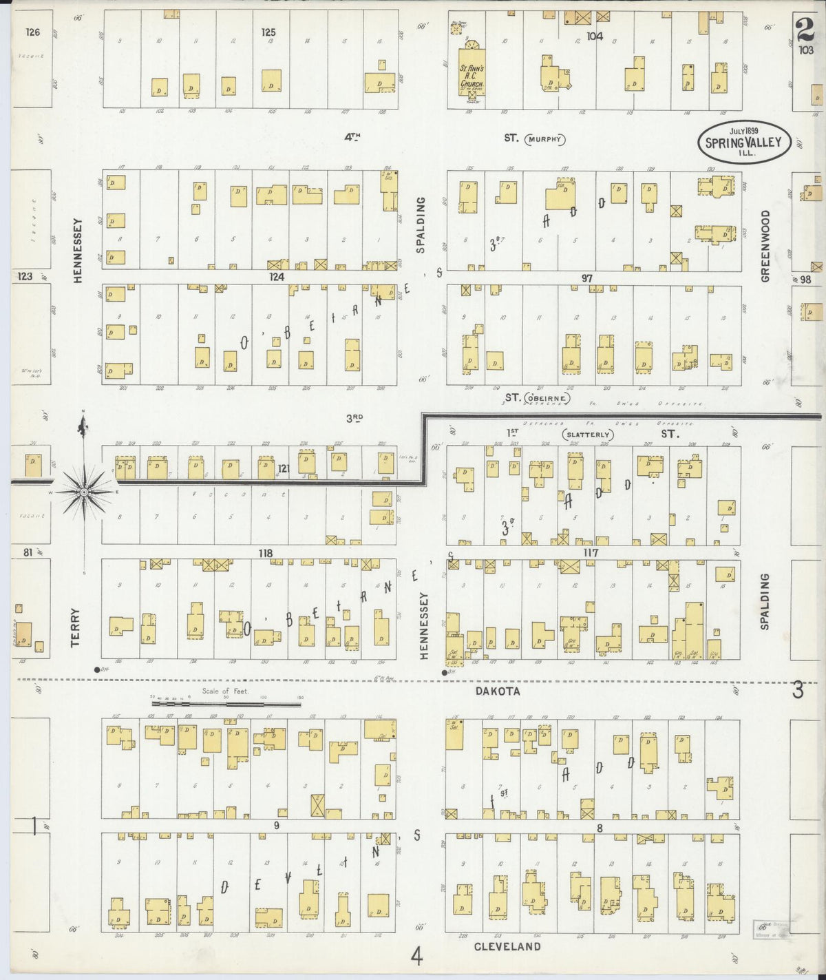 Sanborn Fire Insurance Map from Spring Valley, Bureau County, Illinois (1899), Sheet #0002 - Complete Map Set gallery image, historic Sanborn map, vintage wall art, Illinois Illinois