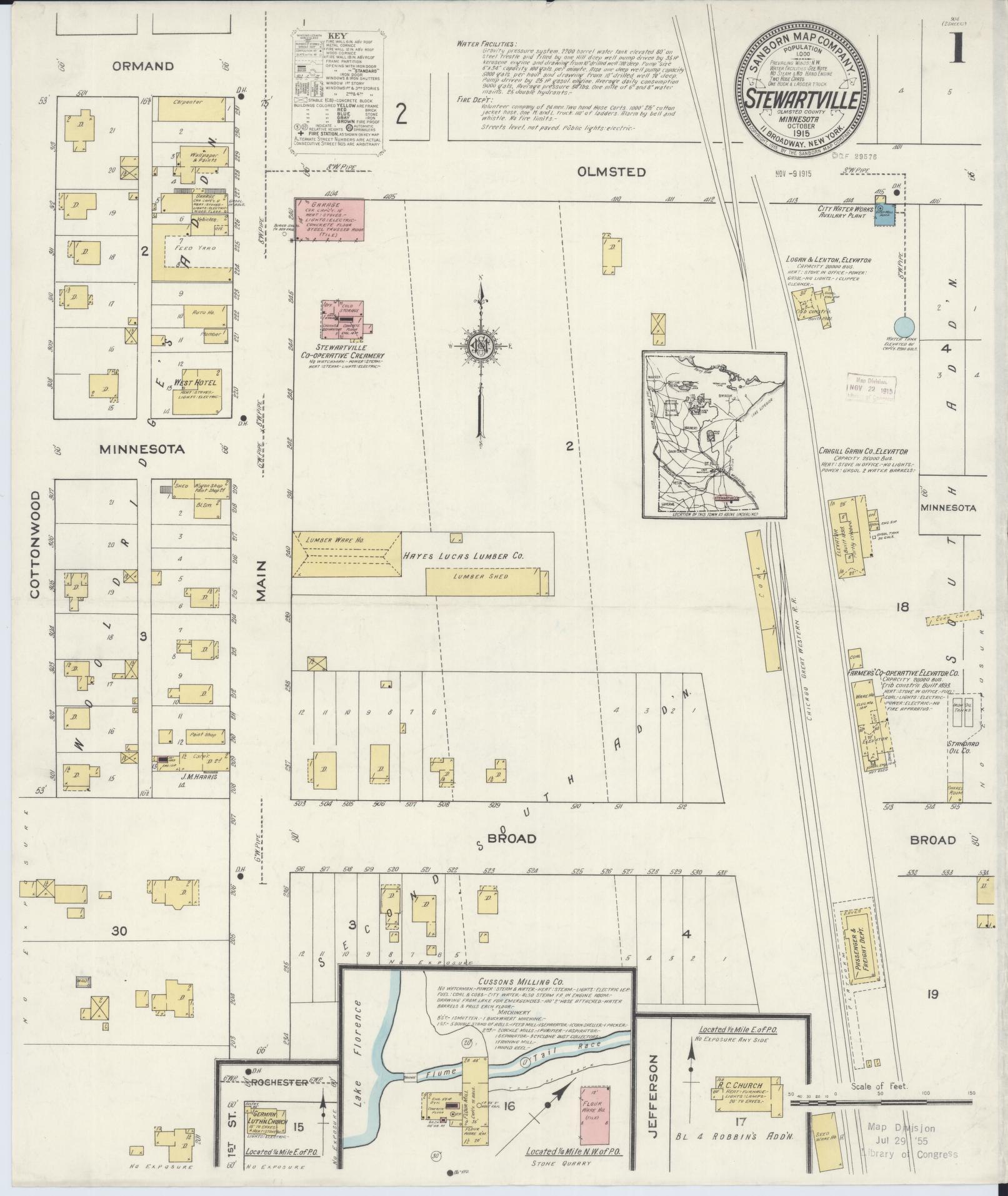 Sanborn Fire Insurance Map from Stewartville, Olmsted County, Minnesota (1915), Sheet #0001 - Complete Map Set gallery image, historic Sanborn map, vintage wall art, Minnesota Minnesota