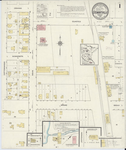 Sanborn Fire Insurance Map from Stewartville, Olmsted County, Minnesota (1915), Sheet #0001 - Complete Map Set gallery image, historic Sanborn map, vintage wall art, Minnesota Minnesota