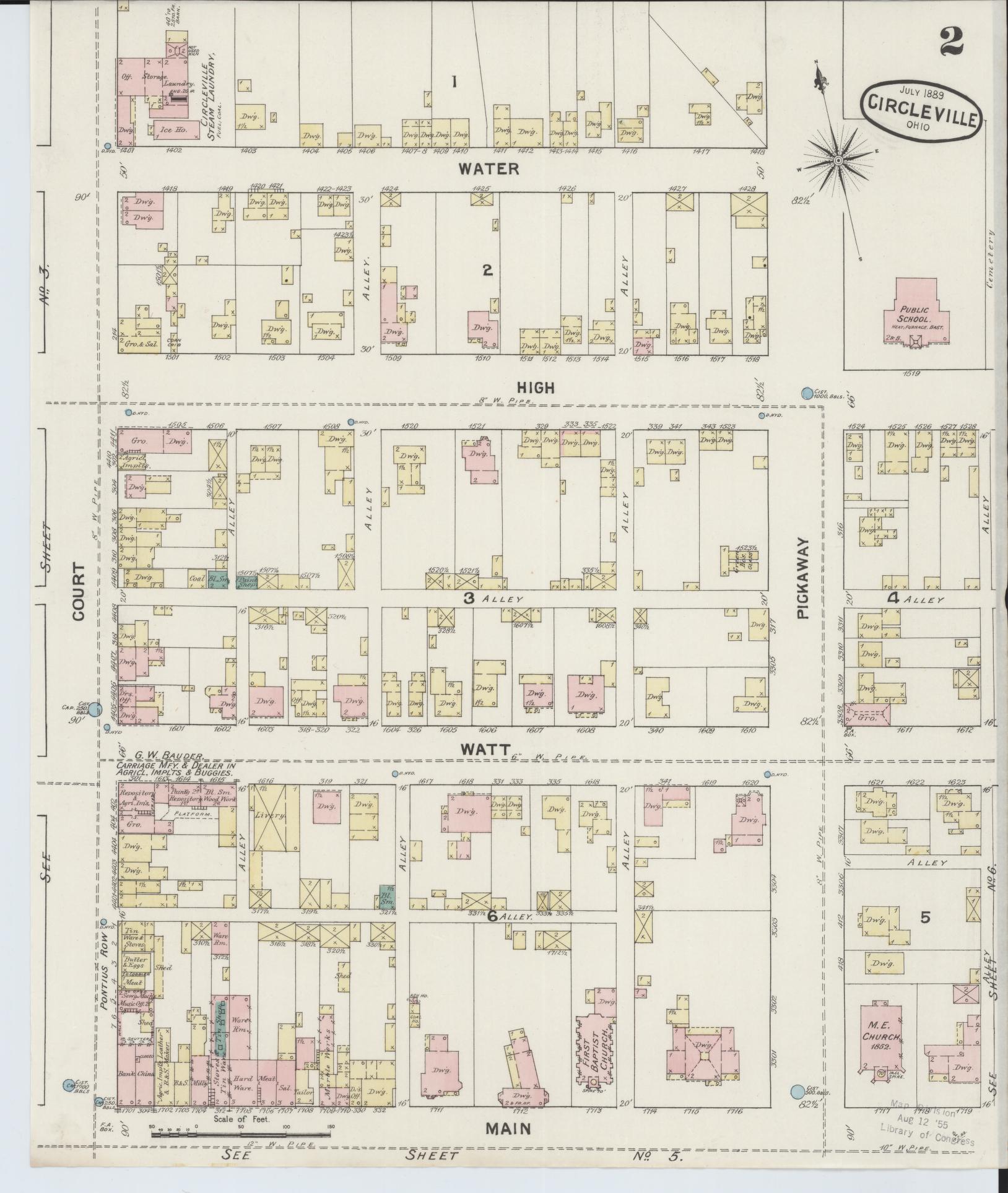 Sanborn Fire Insurance Map from Circleville, Pickaway County, Ohio (1889), Sheet #0002 - Historic Sanborn Fire Insurance Map Print, vintage old map wall art, antique decor, genealogy gift, Ohio Ohio map