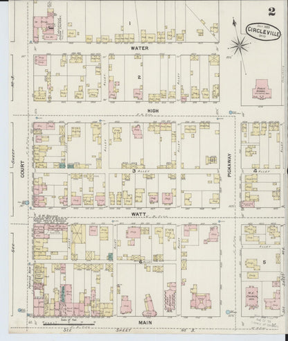 Sanborn Fire Insurance Map from Circleville, Pickaway County, Ohio (1889), Sheet #0002 - Historic Sanborn Fire Insurance Map Print, vintage old map wall art, antique decor, genealogy gift, Ohio Ohio map