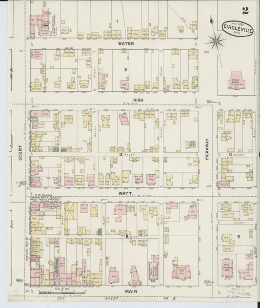 Sanborn Fire Insurance Map from Circleville, Pickaway County, Ohio (1889), Sheet #0002 - Historic Sanborn Fire Insurance Map Print, vintage old map wall art, antique decor, genealogy gift, Ohio Ohio map