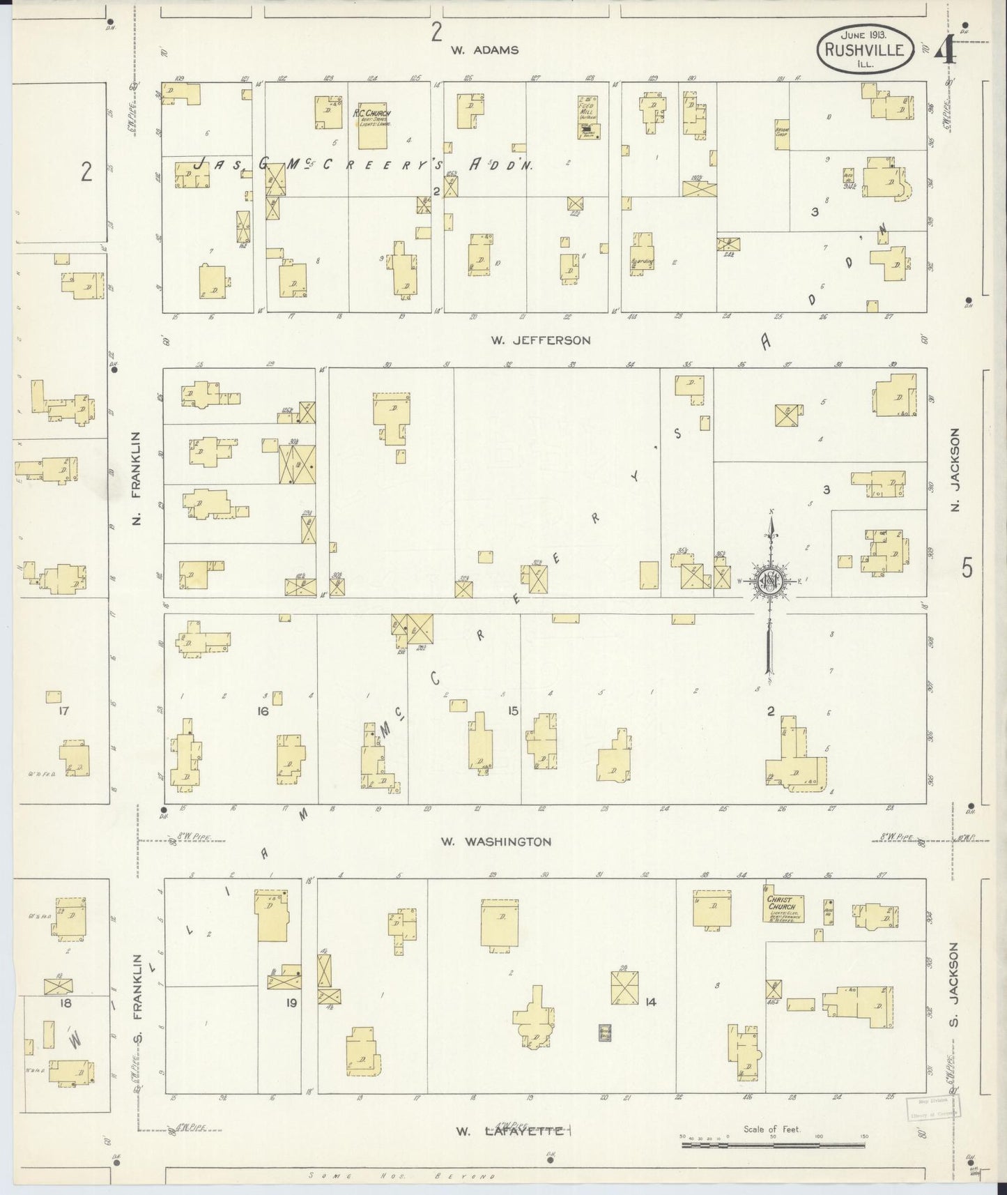 Sanborn Fire Insurance Map from Rushville, Schuyler County, Illinois (1913), Sheet #0004 - Complete Map Set gallery image, historic Sanborn map, vintage wall art, Illinois Illinois