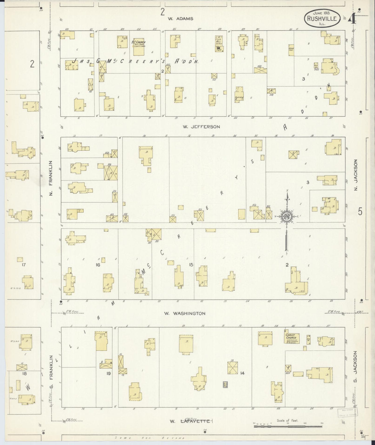 Sanborn Fire Insurance Map from Rushville, Schuyler County, Illinois (1913), Sheet #0004 - Complete Map Set gallery image, historic Sanborn map, vintage wall art, Illinois Illinois