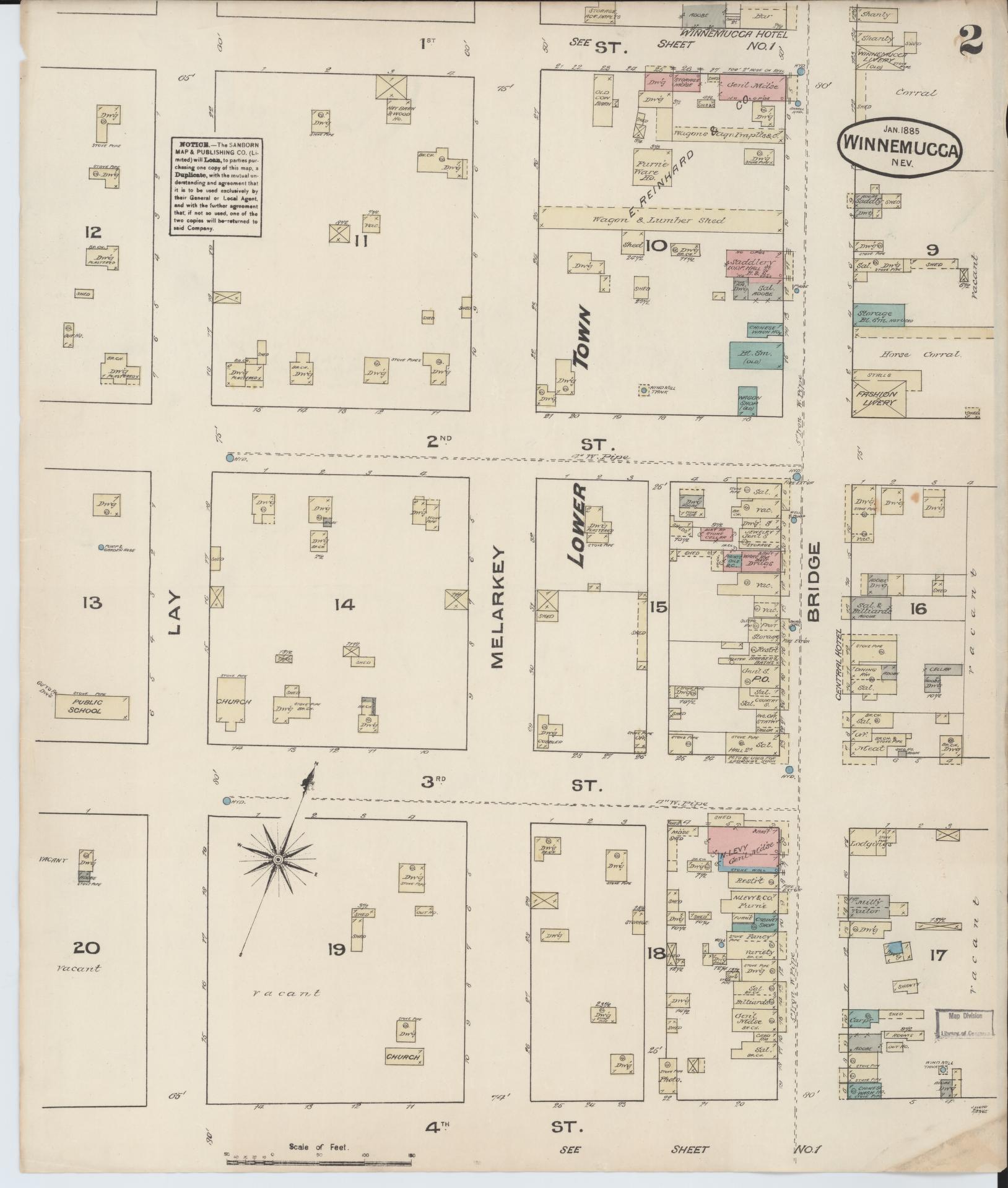 Sanborn Fire Insurance Map from Winnemucca, Humboldt County, Nevada (1885), Sheet #0002 - Complete Map Set gallery image, historic Sanborn map, vintage wall art, Nevada Nevada