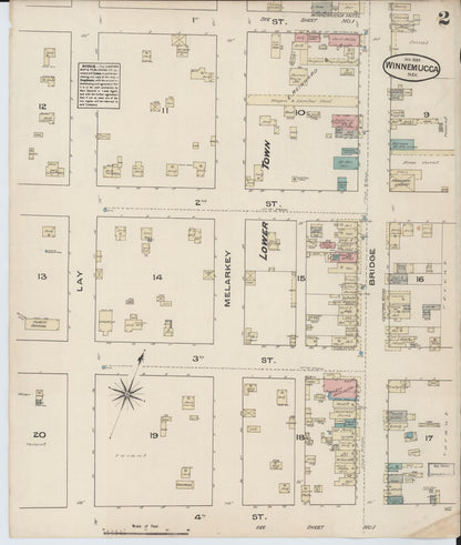 Sanborn Fire Insurance Map from Winnemucca, Humboldt County, Nevada (1885), Sheet #0002 - Complete Map Set gallery image, historic Sanborn map, vintage wall art, Nevada Nevada