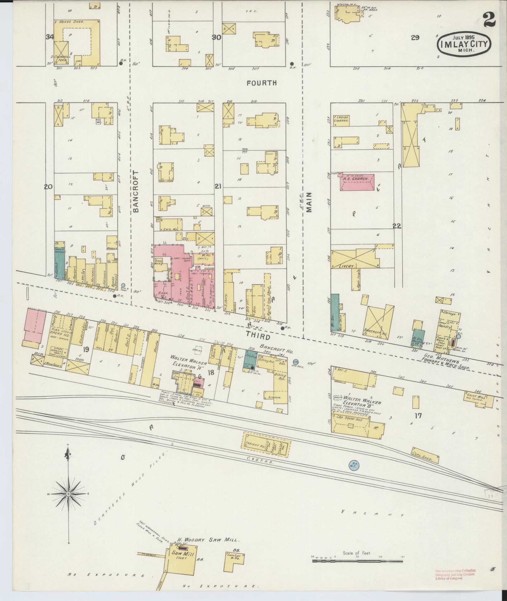 Sanborn Fire Insurance Map from Imlay City, Lapeer County, Michigan (1895), Sheet #0002 - Complete Map Set gallery image, historic Sanborn map, vintage wall art, Michigan Michigan