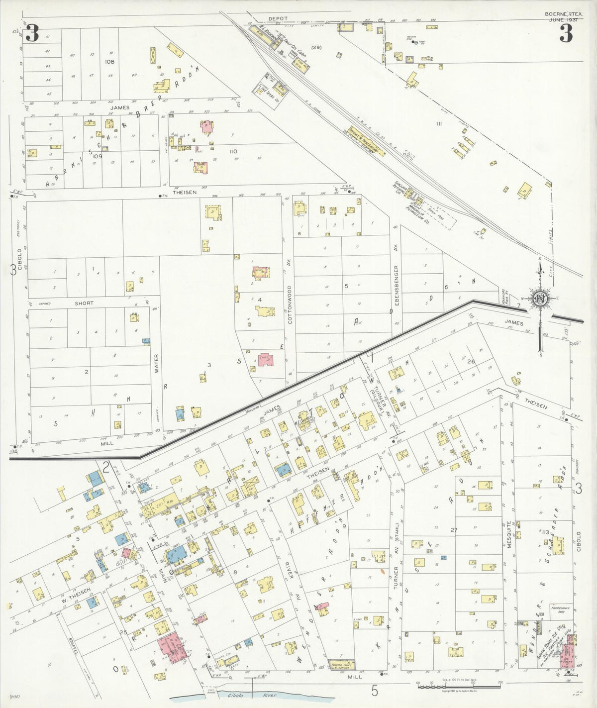 Sanborn Fire Insurance Map from Boerne, Kendall County, Texas (1937), Sheet #0003 - Complete Map Set gallery image, historic Sanborn map, vintage wall art, Texas Texas