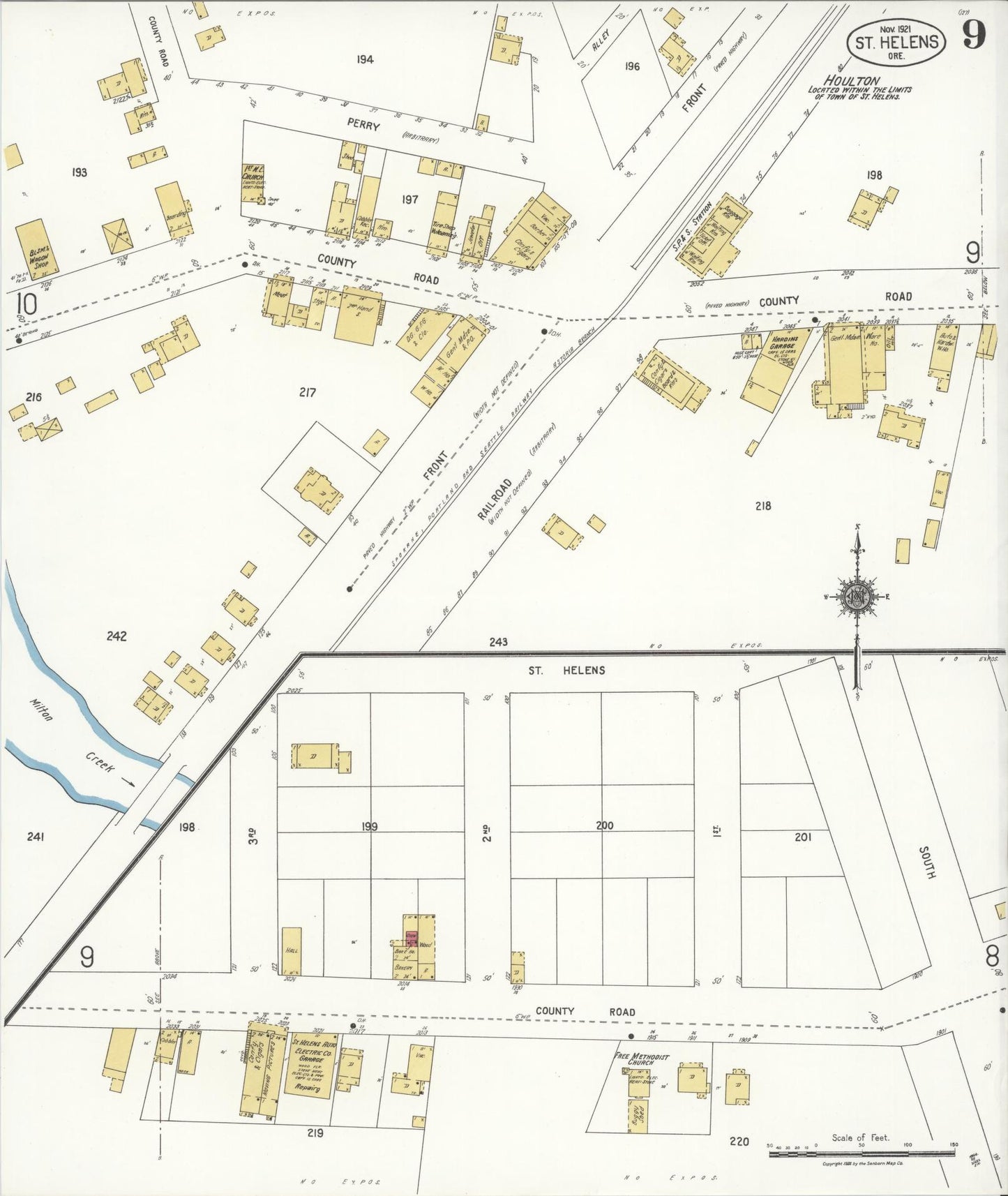 Sanborn Fire Insurance Map from Saint Helens, Columbia County, Oregon (1921), Sheet #0009 - Complete Map Set gallery image, historic Sanborn map, vintage wall art, Oregon Oregon