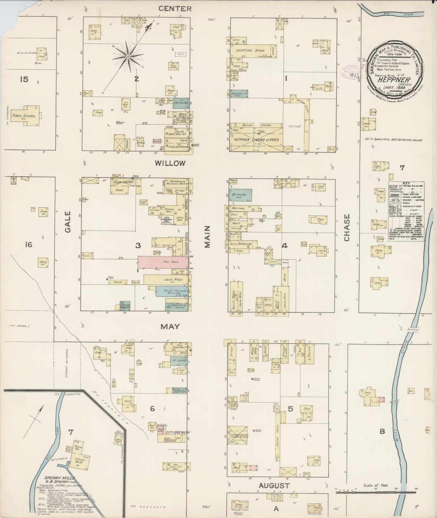 Sanborn Fire Insurance Map from Heppner, Morrow County, Oregon (1888), Sheet #0001 - Historic Sanborn Fire Insurance Map Print, vintage old map wall art, antique decor, genealogy gift, Oregon Oregon map