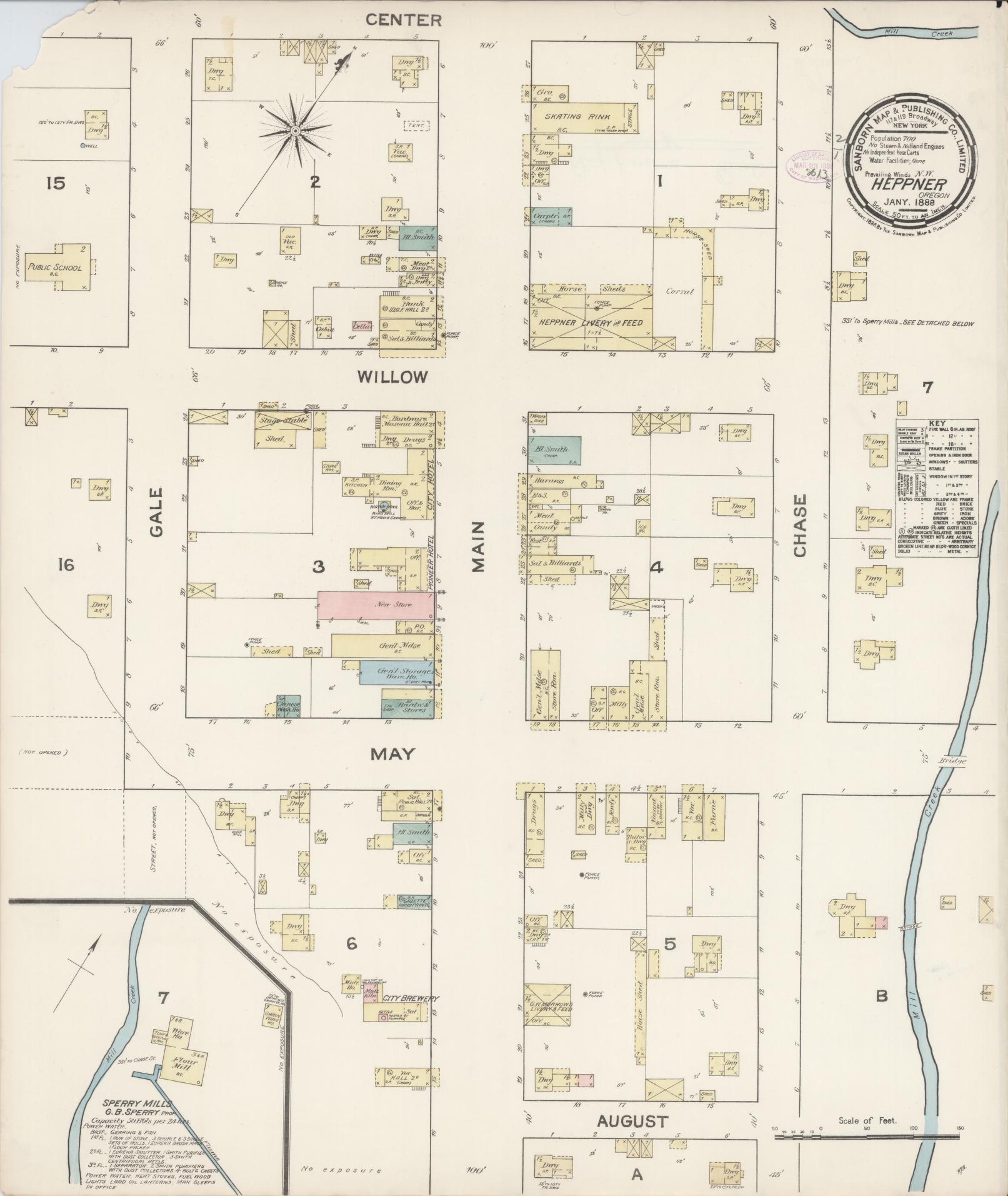 Sanborn Fire Insurance Map from Heppner, Morrow County, Oregon (1888), Sheet #0001 - Historic Sanborn Fire Insurance Map Print, vintage old map wall art, antique decor, genealogy gift, Oregon Oregon map