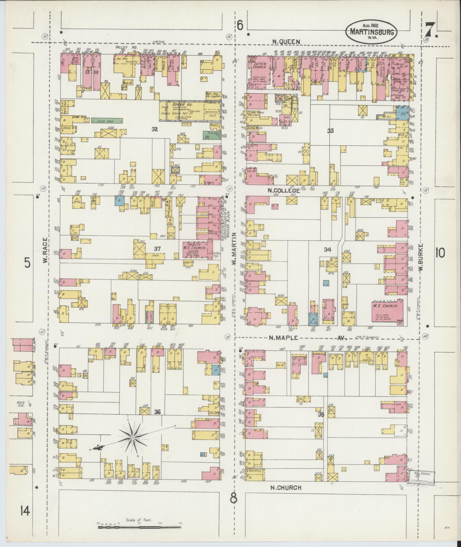 Sanborn Fire Insurance Map from Martinsburg, Berkeley County, West Virginia (1902), Sheet #0007 - Complete Map Set gallery image, historic Sanborn map, vintage wall art, West Virginia West Virginia